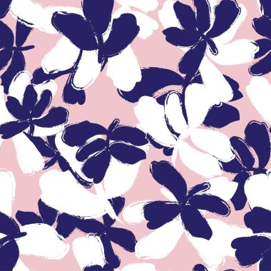 Pembe ve Donanma çiçek fırçası darbeleri moda baskıları, grafikler, arka planlar ve el sanatları için kusursuz desenli arka plan