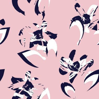 Pembe ve Donanma çiçek fırçası darbeleri moda baskıları, grafikler, arka planlar ve el sanatları için kusursuz desenli arka plan