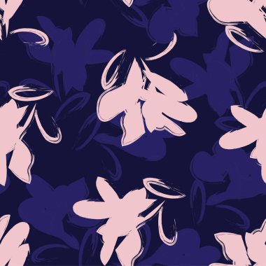 Pembe ve Donanma çiçek fırçası darbeleri moda baskıları, grafikler, arka planlar ve el sanatları için kusursuz desenli arka plan