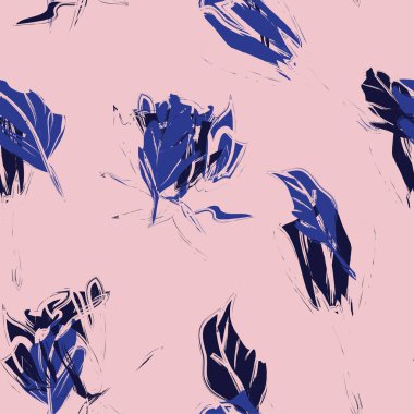 Pembe ve Donanma çiçek fırçası darbeleri moda baskıları, grafikler, arka planlar ve el sanatları için kusursuz desenli arka plan