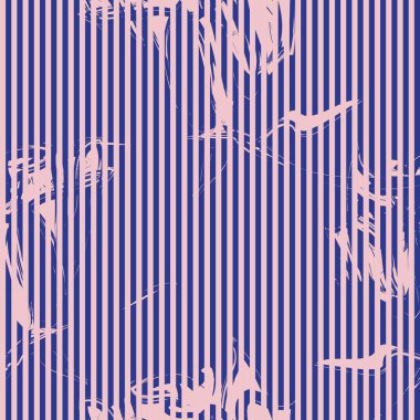 Moda tekstil ve grafikleri için çizgili arka plana sahip pembe donanma çiçekli tropikal botanik deseni