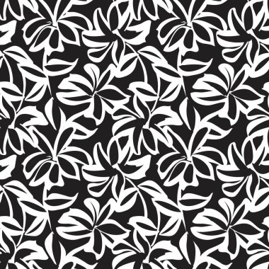 Siyah ve Beyaz Çiçek fırça darbeleri moda baskıları, grafikler, arka planlar ve el sanatları için pürüzsüz desenli arka plan