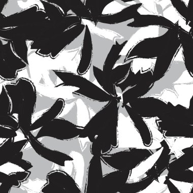 Siyah ve Beyaz Çiçek fırça darbeleri moda baskıları, grafikler, arka planlar ve el sanatları için pürüzsüz desenli arka plan