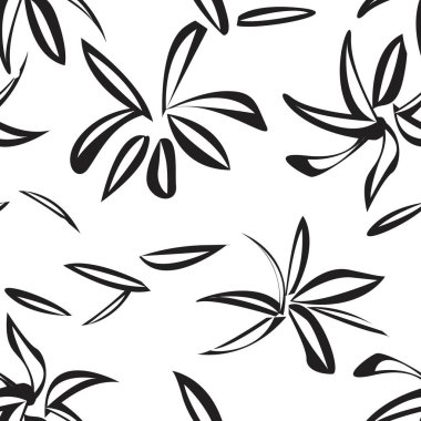 Siyah ve Beyaz Çiçek fırça darbeleri moda baskıları, grafikler, arka planlar ve el sanatları için pürüzsüz desenli arka plan