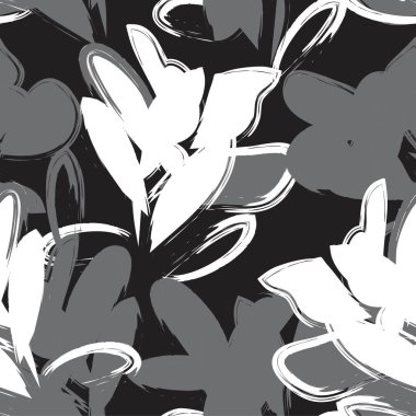 Siyah ve Beyaz Çiçek fırça darbeleri moda baskıları, grafikler, arka planlar ve el sanatları için pürüzsüz desenli arka plan