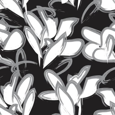 Siyah ve Beyaz Çiçek fırça darbeleri moda baskıları, grafikler, arka planlar ve el sanatları için pürüzsüz desenli arka plan