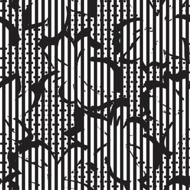 Moda tekstil ve grafikleri için çizgili arka planı olan siyah ve beyaz tropikal dikişsiz bitki deseni