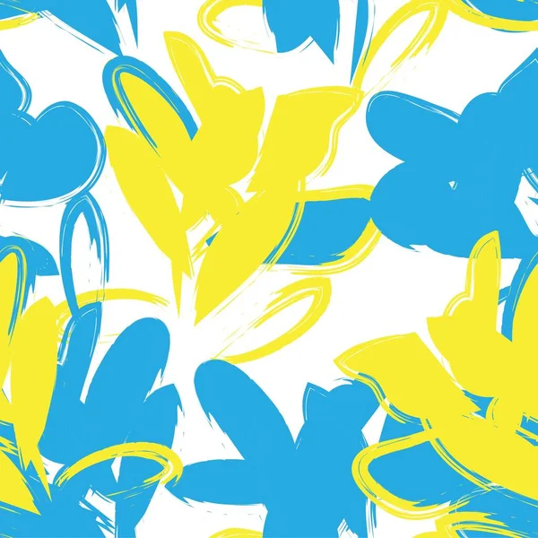 Blue Floral Pociągnięcia Pędzla Płynny Wzór Tła Druku Mody Grafiki — Wektor stockowy