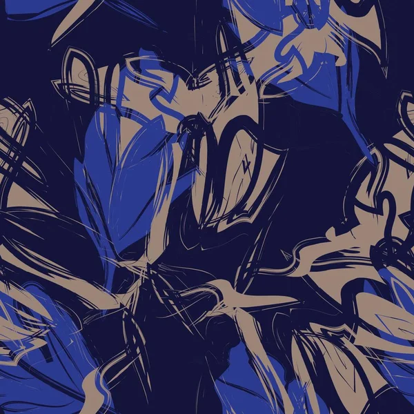 Синяя Цветочная Кисть Мазки Бесшовные Фон Шаблона Модных Принтов Графики — стоковый вектор