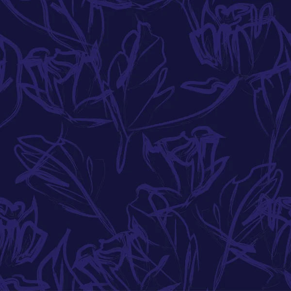 Blå Blommig Pensel Stroke Sömlös Mönster Bakgrund För Mode Tryck — Stock vektor