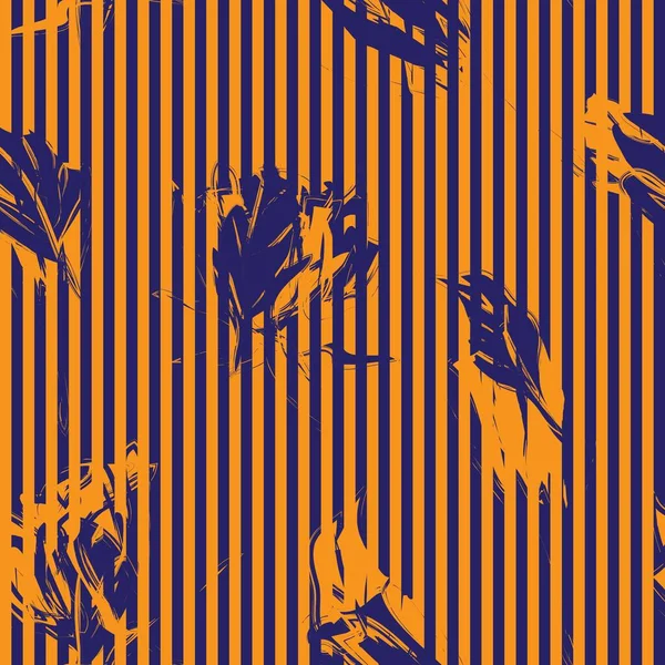 Moda tekstil ve grafikleri için çizgili arka plana sahip turuncu tropikal bitkisel desen