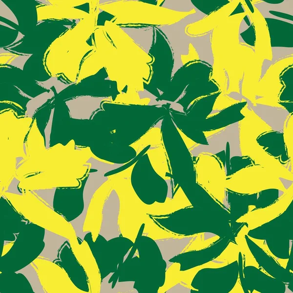 Žluté Květinové Tahy Štětcem Bezešvé Vzor Pozadí Pro Módní Potisky — Stockový vektor
