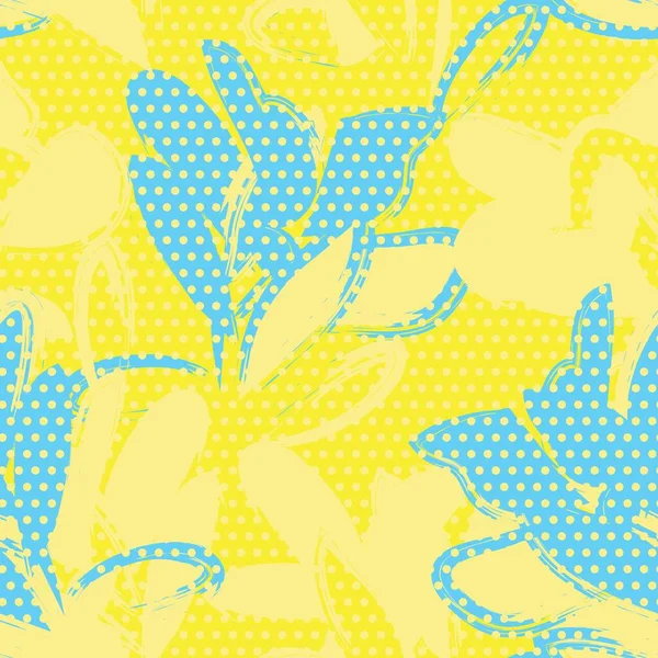 Жовтий Квітковий Тропічний Ботанічний Безшовний Візерунок Пунктирний Фон Модного Текстилю — стоковий вектор