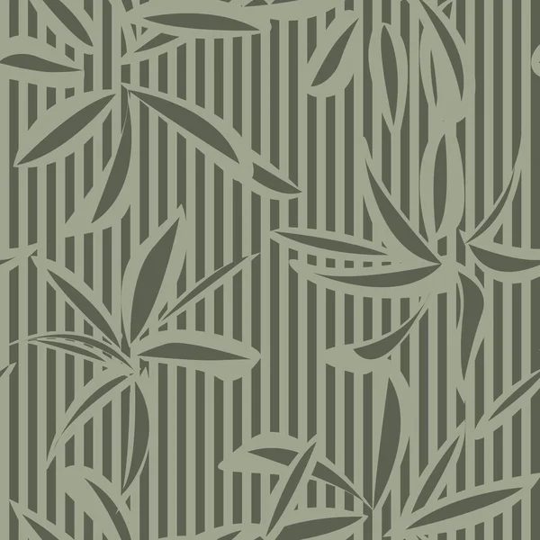 Grön Blommig Tropisk Botaniska Sömlösa Mönster Med Randig Bakgrund För — Stock vektor
