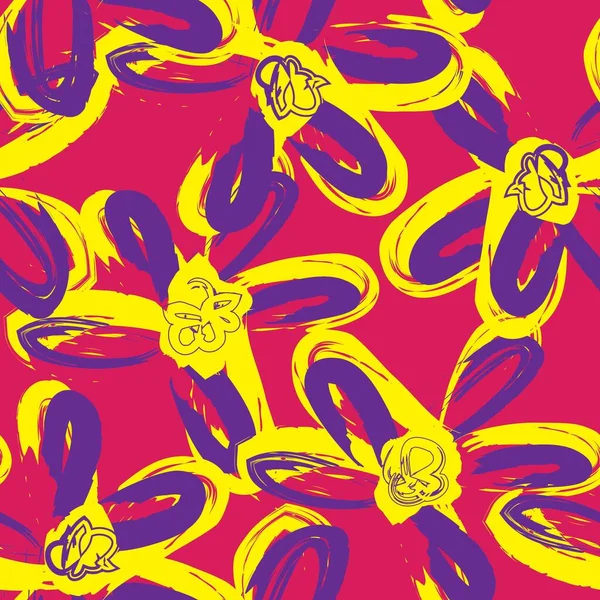 Mor çiçekli fırça darbeleri moda baskıları, grafikler, arka planlar ve el sanatları için pürüzsüz desenli arkaplan