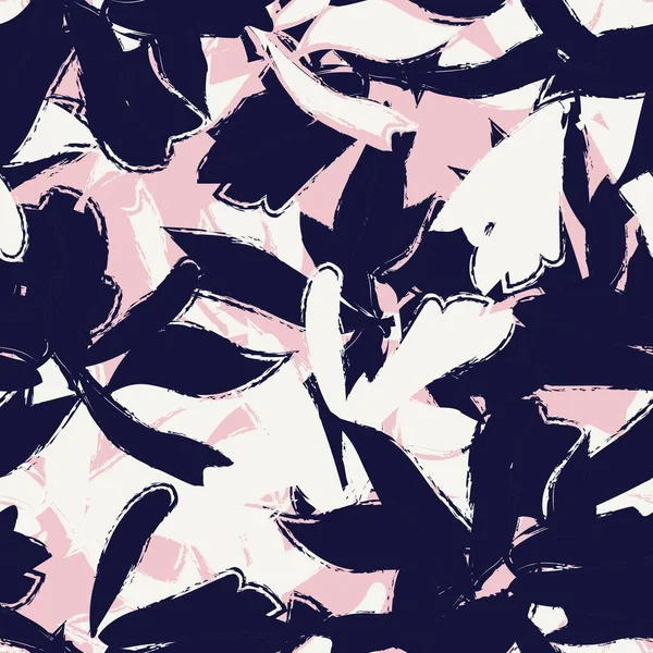 Růžové Navy Květinové Tahy Štětcem Bezešvé Vzor Pozadí Pro Módní — Stockový vektor