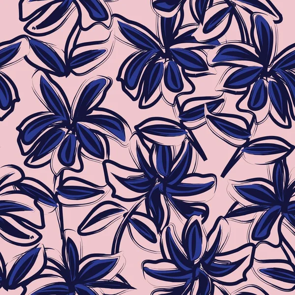 Roze Navy Floral Borstel Streelt Naadloze Patroon Achtergrond Voor Mode — Stockvector