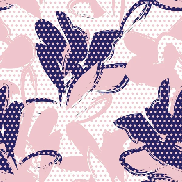 Pink Navy Floral Tropical Botanical Seamless Pattern Dotted Background Fashion — Stock Vector