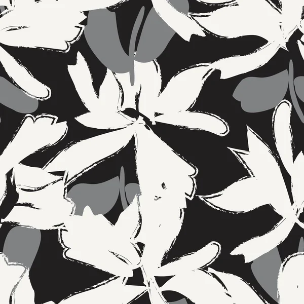 Coups Pinceau Floral Noir Blanc Fond Motif Sans Couture Pour — Image vectorielle