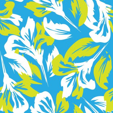 Mavi çiçekli fırça darbeleri moda baskıları, grafikler, arka planlar ve el sanatları için pürüzsüz desenli arka plan