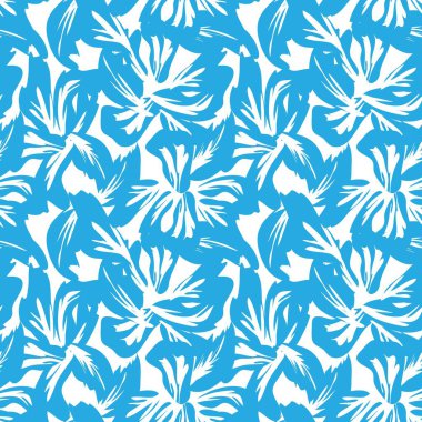 Mavi çiçekli fırça darbeleri moda baskıları, grafikler, arka planlar ve el sanatları için pürüzsüz desenli arka plan