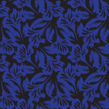 Mavi çiçekli fırça darbeleri moda baskıları, grafikler, arka planlar ve el sanatları için pürüzsüz desenli arka plan