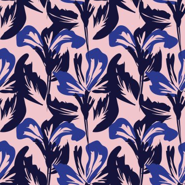 Pembe çiçekli fırça darbeleri moda baskıları, grafikler, arka planlar ve el sanatları için pürüzsüz desenli arka plan