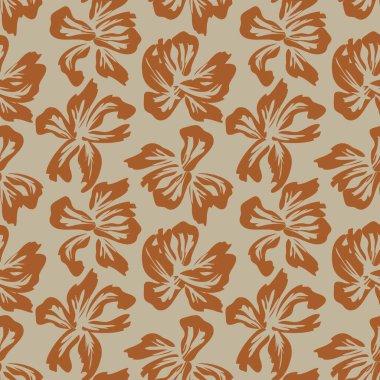 Kahverengi çiçekli fırça darbeleri moda baskıları, grafikler, arka planlar ve el sanatları için pürüzsüz desenli arka plan