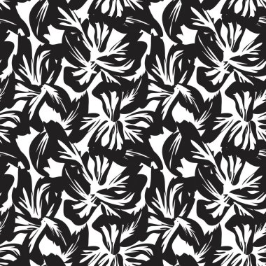 Siyah ve Beyaz Çiçek fırça darbeleri moda baskıları, grafikler, arka planlar ve el sanatları için pürüzsüz desenli arka plan