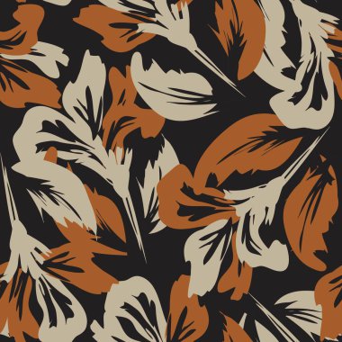 Kahverengi çiçekli fırça darbeleri moda baskıları, grafikler, arka planlar ve el sanatları için pürüzsüz desenli arka plan