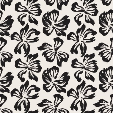 Siyah ve Beyaz Çiçek fırça darbeleri moda baskıları, grafikler, arka planlar ve el sanatları için pürüzsüz desenli arka plan