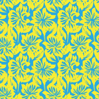 Sarı çiçekli fırça darbeleri moda baskıları, grafikler, arka planlar ve el sanatları için pürüzsüz desenli arkaplan