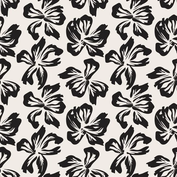 Black White Floral Brush Strokes Seamless Pattern Background Fashion Prints — Stock Vector