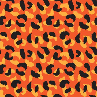 Moda tekstil, grafik ve el sanatları için Turuncu Hayvan Leoparı Kusursuz Desenli Arkaplan