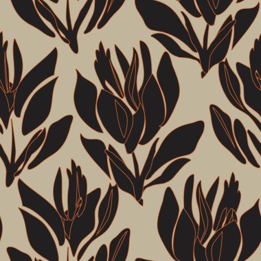 Moda tekstil, grafik, arka plan ve el sanatları için kahverengi çiçekli desensiz arkaplan