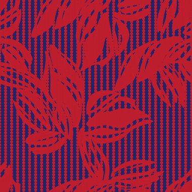 Moda tekstil ve grafikleri için çizgili arka plana sahip kırmızı çiçek deseni