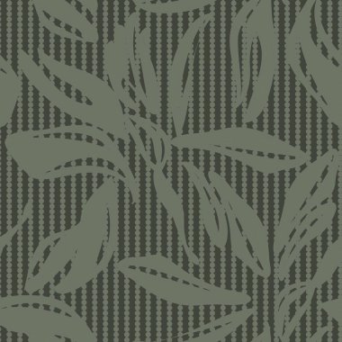 Moda tekstil ve grafikleri için çizgili arka plana sahip yeşil çiçek deseni