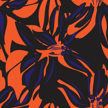 Moda tekstil, grafik, arka plan ve el sanatları için turuncu çiçekli desensiz arkaplan