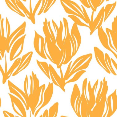 Moda tekstil, grafik, arka plan ve el sanatları için turuncu çiçekli desensiz arkaplan