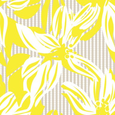 Moda tekstil ve grafikleri için çizgili arka plana sahip sarı çiçek deseni