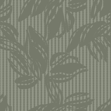 Moda tekstil ve grafikleri için çizgili arka plana sahip yeşil çiçek deseni