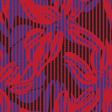 Moda tekstil ve grafikleri için çizgili arka plana sahip kırmızı çiçek deseni