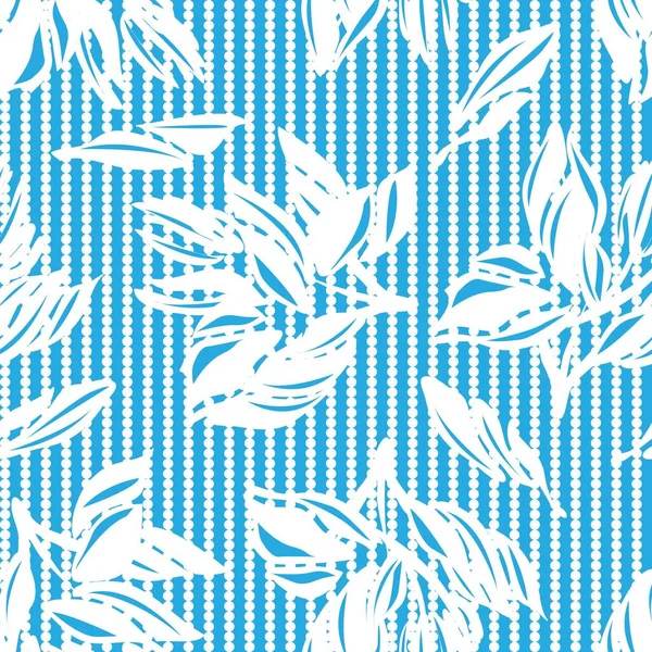 Bleu Floral Motif Sans Couture Avec Fond Rayé Pour Les — Image vectorielle