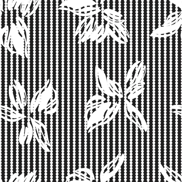 Czarno Biały Wzór Kwiatowy Bezszwowy Paskowym Tłem Dla Tekstyliów Grafik — Wektor stockowy