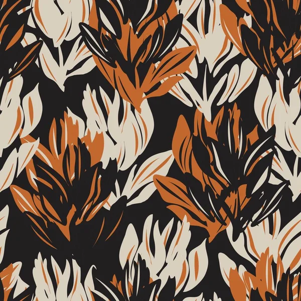Brown Virágos Zökkenőmentes Minta Háttér Divat Textil Grafika Hátterek Kézműves — Stock Vector
