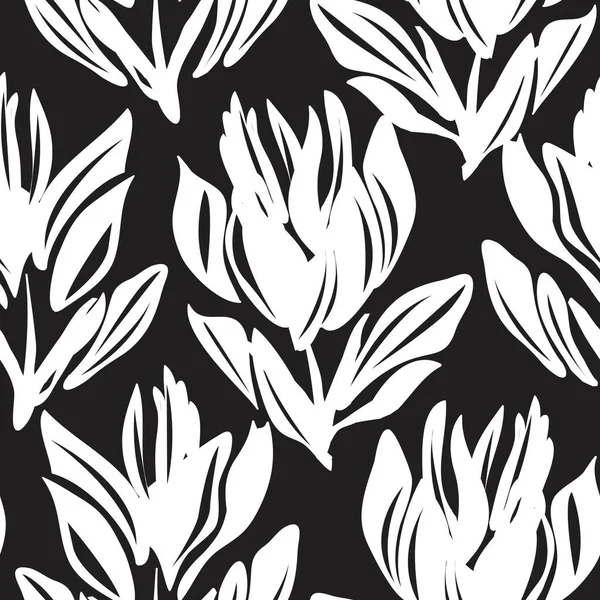 Black White Floral Seamless Pattern Background Fashion Textiles Graphics Backgrounds — Stock Vector