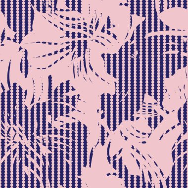 Moda tekstil ve grafikleri için çizgili arka plana sahip pembe donanma çiçekli desen