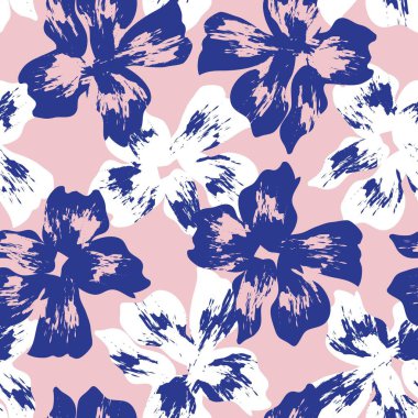 Pembe ve Donanma çiçek fırçası darbeleri moda baskıları, grafikler, arka planlar ve el sanatları için kusursuz desenli arka plan