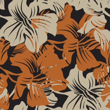 Moda tekstil, grafik, arka plan ve el sanatları için kahverengi çiçekli desensiz arkaplan