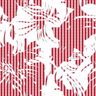 Moda tekstil ve grafikleri için çizgili arka plana sahip kırmızı çiçek deseni